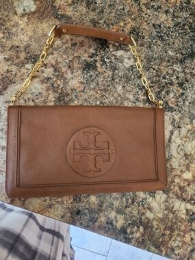 Tory Burch Cognac Leather Shoulder Bag with Gold Chain